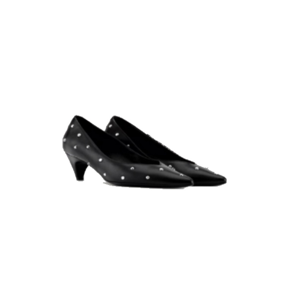 Maje low/kitty heel leather pumps with crystal/rhinestone embellishments